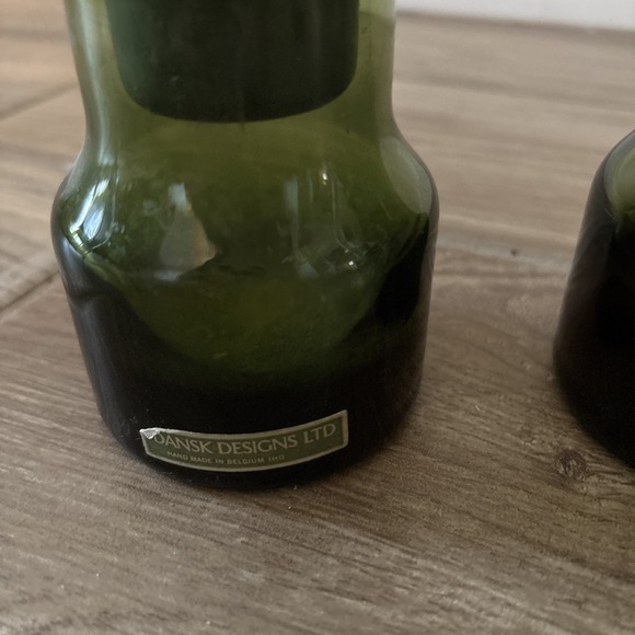 Pair Vintage Dansk 7.25" Green Glass Votive Candle Holder Hurricane Belgium IHO - Picture 4 of 7